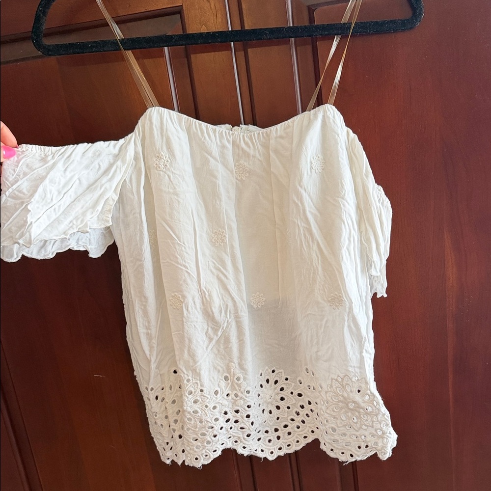 Blue Rain White Eyelet Off-Shoulder Blouse